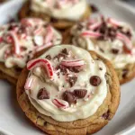 Peppermint frosted chocolate cookies on a festive plate