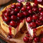 Philly-style cherry cheesecake with a cherry topping and creamy filling