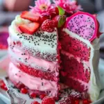 Pink Dragonfruit Layered Cake with vibrant layers and fresh toppings