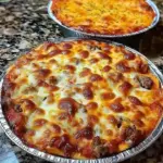 Healthy pizza bowl without crust filled with fresh ingredients and toppings.