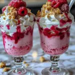 Raspberry Cheesecake Freakshake topped with whipped cream and fresh raspberries
