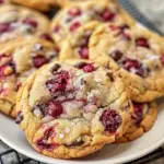 Delicious homemade Raspberry Chocolate Chip Cookies on a cooling rack