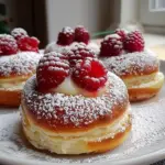 Freshly baked raspberry cream custard buns with a light golden crust