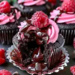Raspberry infused chocolate lava cupcakes with gooey chocolate center