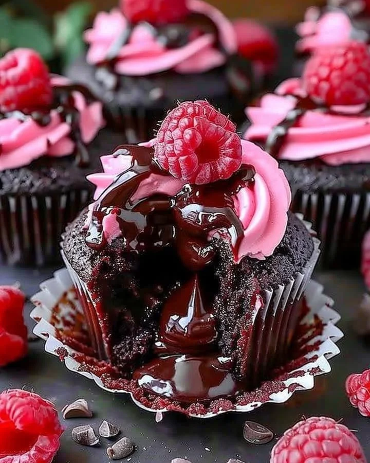 Raspberry Infused Chocolate Lava Cupcakes