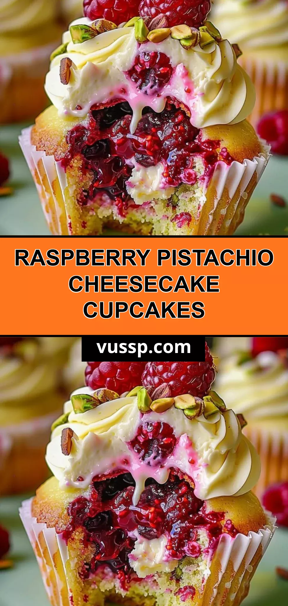 Raspberry Pistachio Cheesecake Cupcakes