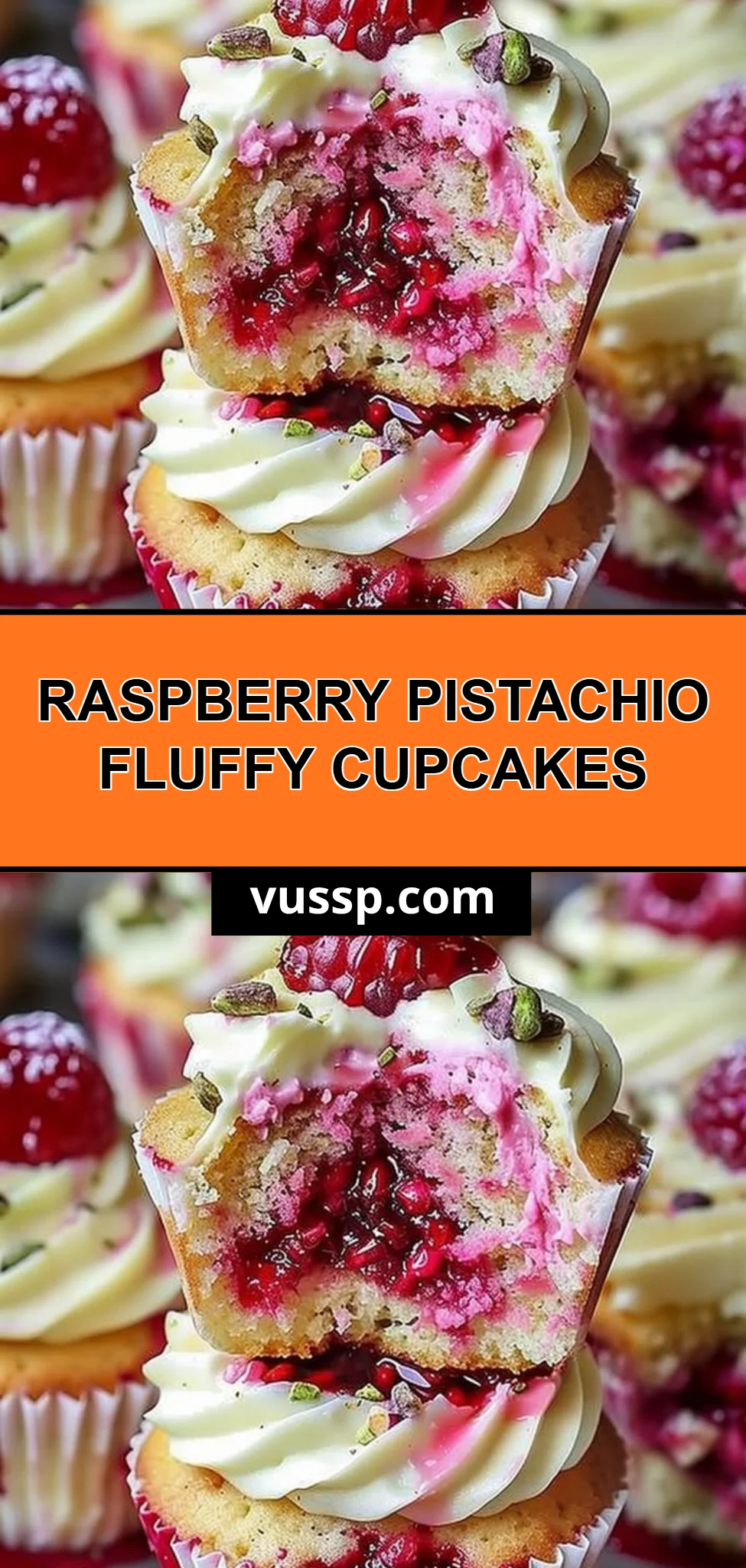 Raspberry Pistachio Fluffy Cupcakes