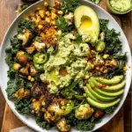 A vibrant roasted cauliflower veggie salad with colorful vegetables and dressing