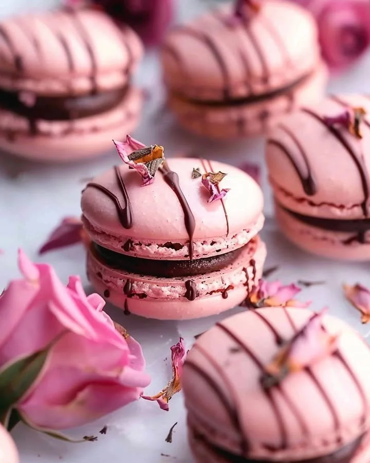 Rose Dark Chocolate Macarons