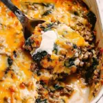 Rustic Italian Beef Spinach Bake just out of the oven, golden and delicious.