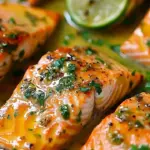 Delicious salmon fillet topped with honey lime garlic butter sauce