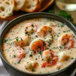 Delicious Seafood Bisque with crab and shrimp served in a bowl