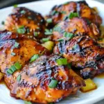 Delicious Simple Hawaiian Chicken served with fresh pineapple on a plate