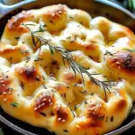 Homemade focaccia bread topped with herbs and olive oil