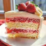 Strawberries and Cream Cheesecake topped with fresh strawberries