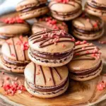 Strawberry Chocolate Macarons displayed on a rustic plate