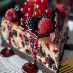 Delicious Black Forest Cheesecake with chocolate layers and cherries on top