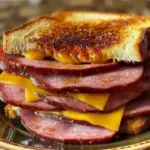 Plate of traditional fried bologna served with crispy edges and a side of condiments.