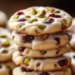 Delicious white chocolate cranberry pistachio shortbread cookies on a plate
