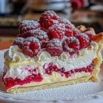 Zesty lemon-raspberry layered pie garnished with fresh berries