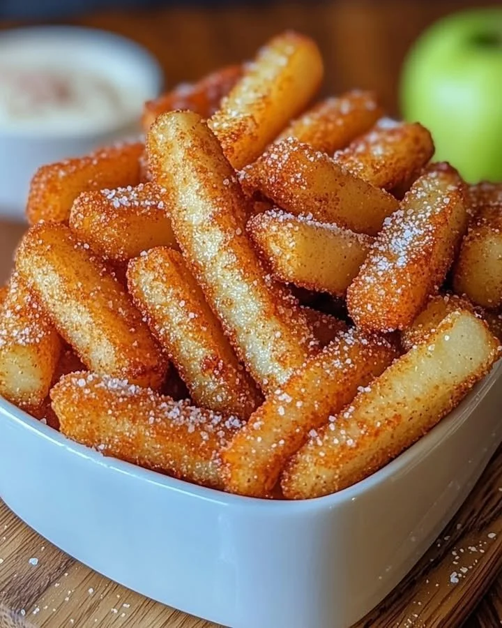 Delicious crispy apple fries made in an air fryer | Healthy snack recipe