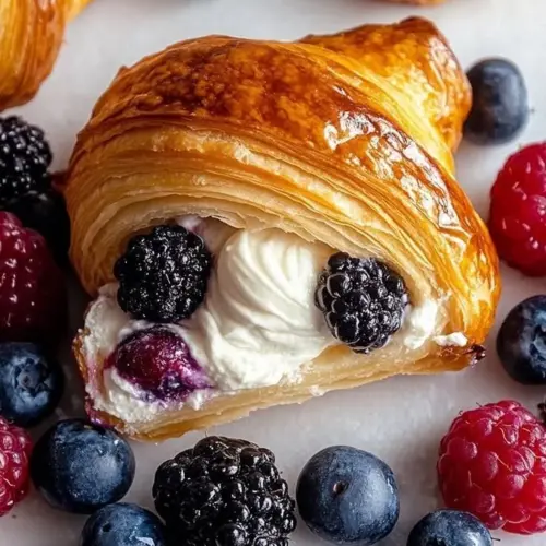 Berries and cream filled croissants on a plate, fresh and inviting.
