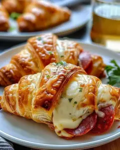 Cheesy pepperoni croissant bites served on a plate
