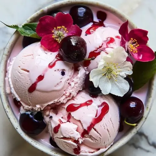 Delicious Cherry Blossom Ice Cream served in a bowl with cherry flowers