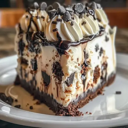Delicious Chocolate Chip Cookie Dough Cake topped with gooey cookie dough.