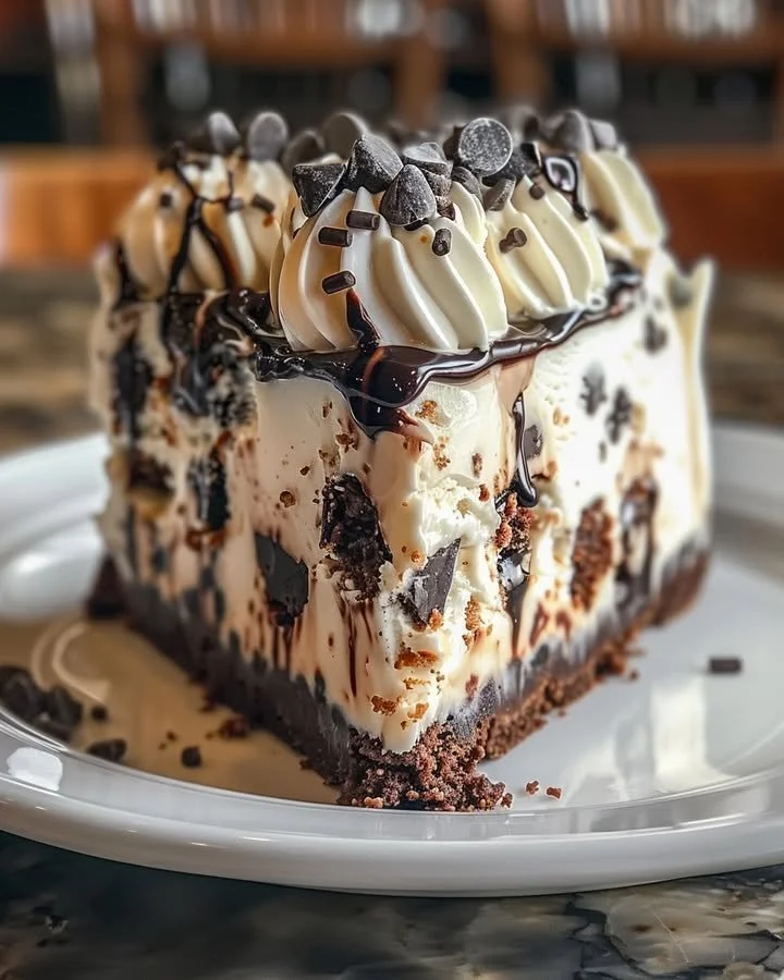 Delicious Chocolate Chip Cookie Dough Cake topped with gooey cookie dough.