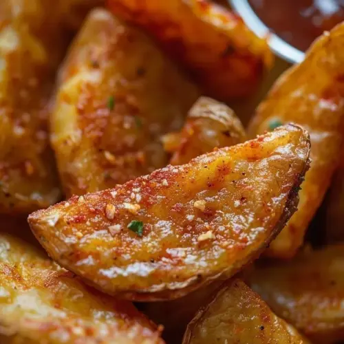 Homemade Copycat KFC Potato Wedges served with dipping sauce