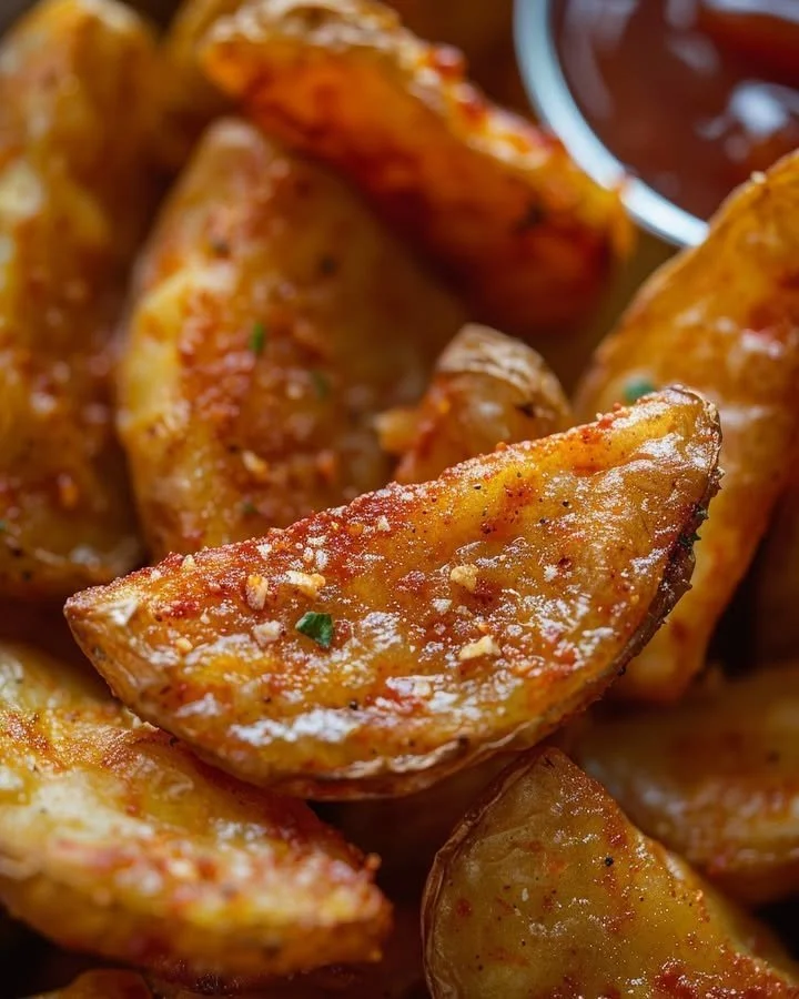 Homemade Copycat KFC Potato Wedges served with dipping sauce