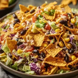 Crunchy cabbage and black bean salad with fresh vegetables and dressing