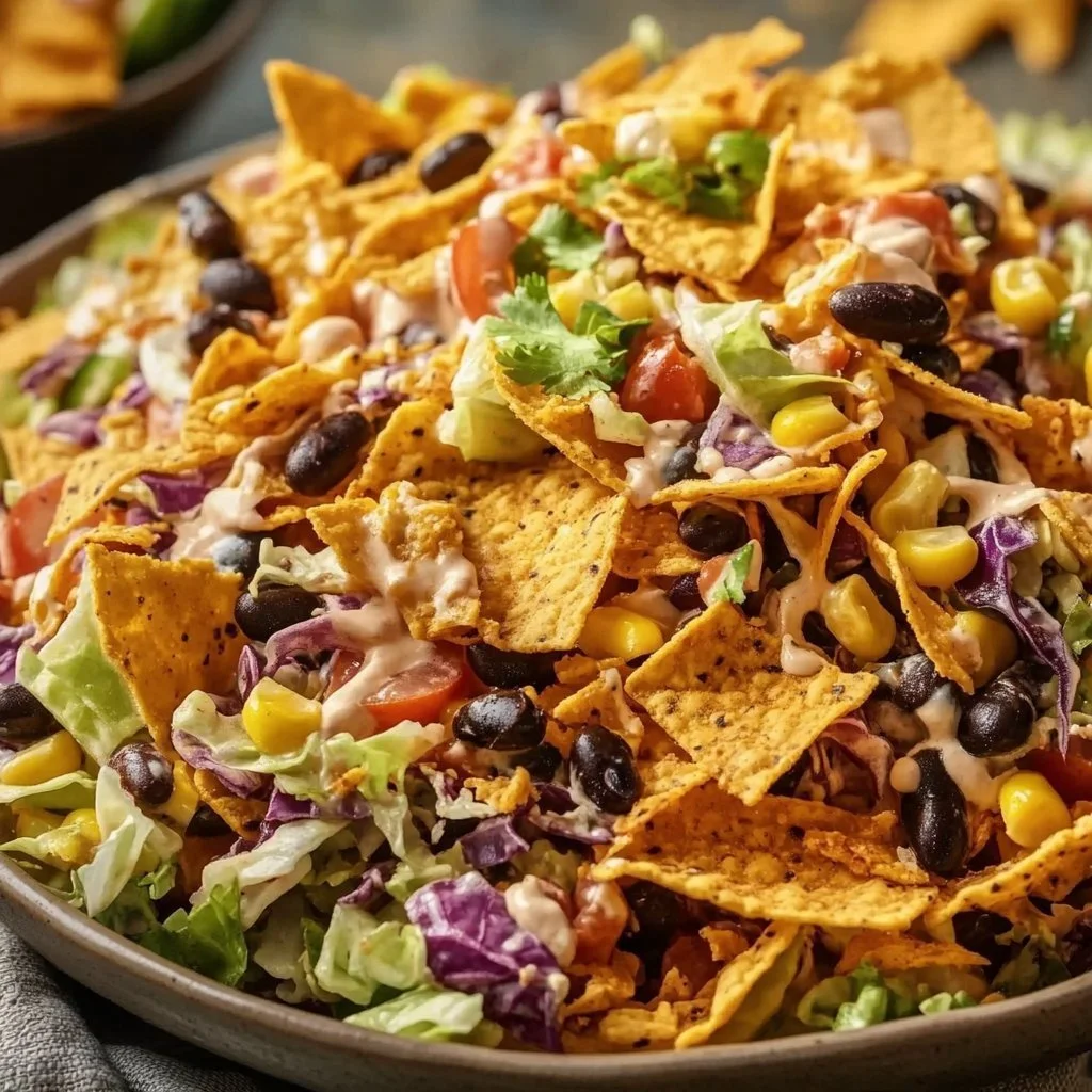 Crunchy cabbage and black bean salad with fresh vegetables and dressing