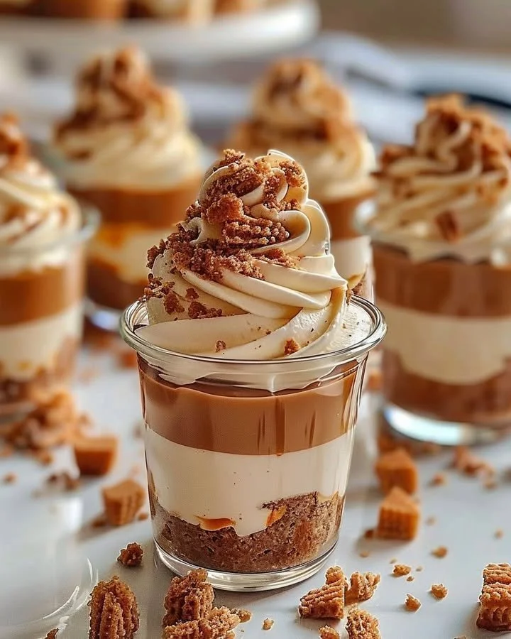 Decadent Biscoff cheesecake cups with creamy filling and cookie crust