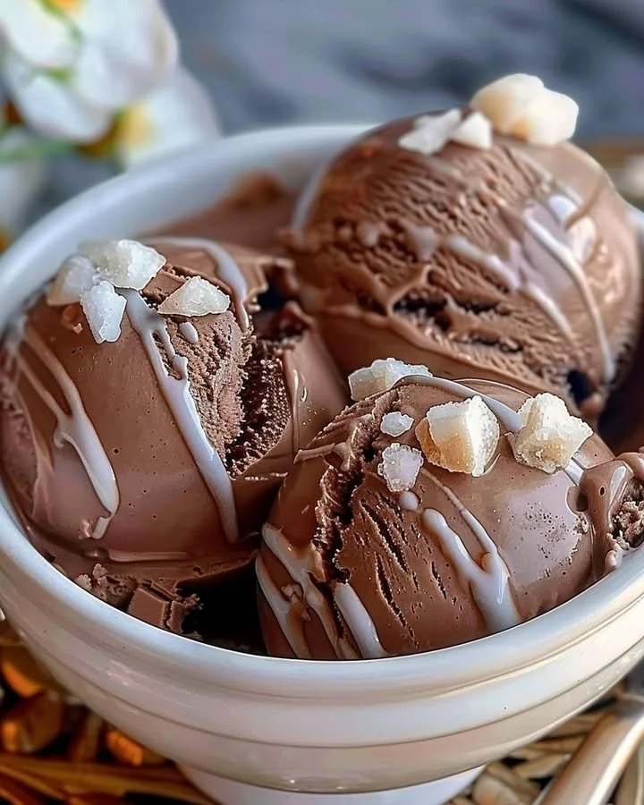 Deliciously rich decadent chocolate ice cream in a bowl