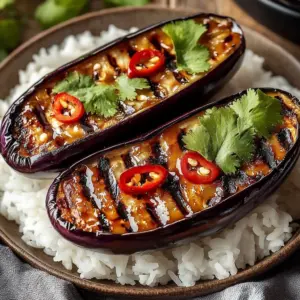 Delicious easy miso eggplant dish garnished and ready to serve