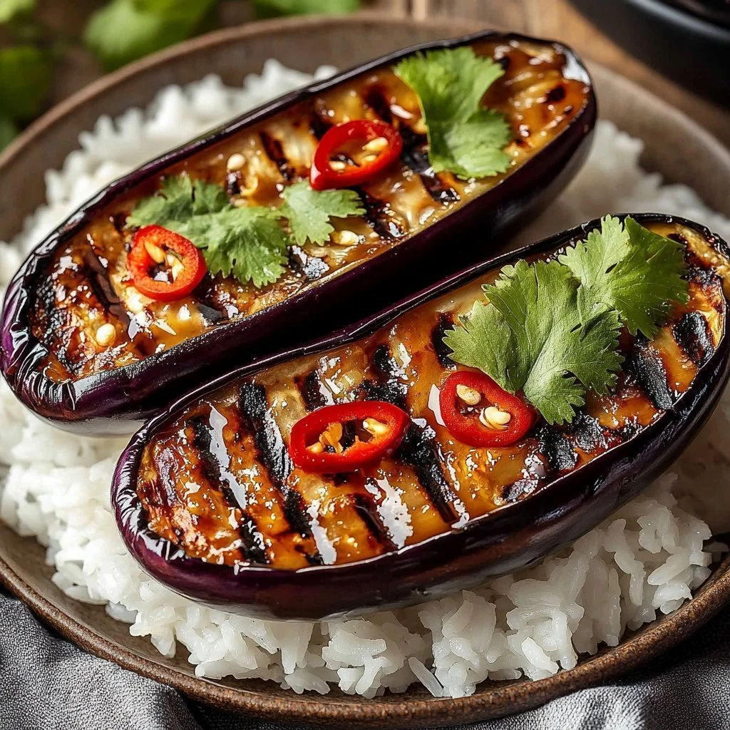 Delicious easy miso eggplant dish garnished and ready to serve