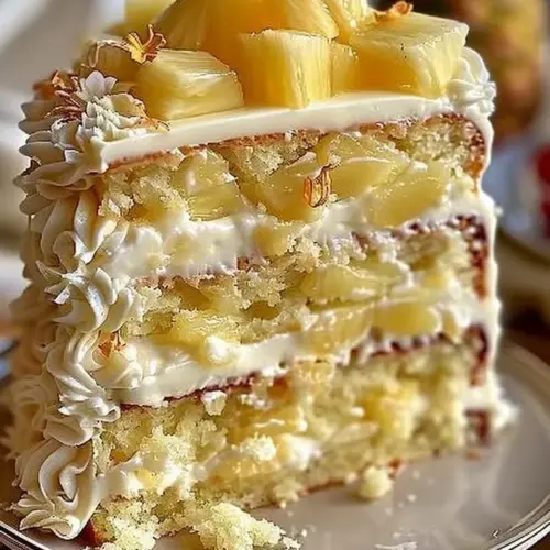 Deliciously decorated white chocolate pineapple cake served on a festive table.