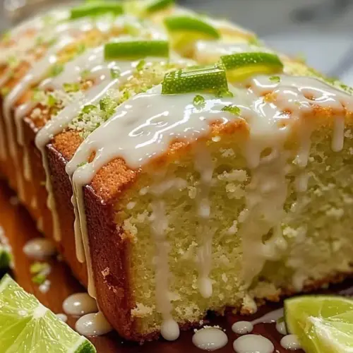 Moist Key Lime Pound Cake with Glaze served on a white plate