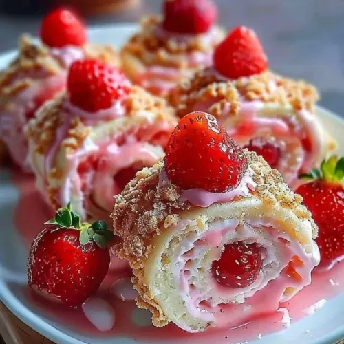 Delicious strawberry cheesecake rolls with fresh strawberries and cream cheese filling