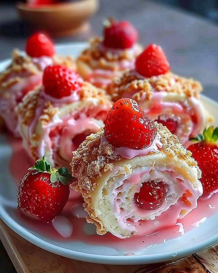 Delicious strawberry cheesecake rolls with fresh strawberries and cream cheese filling
