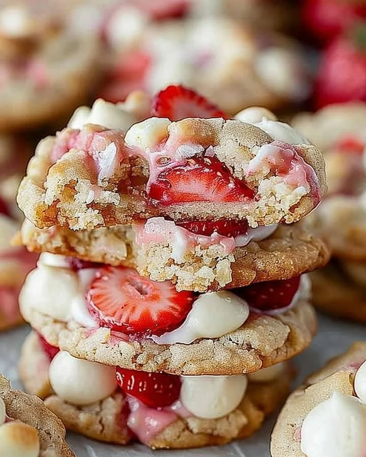 Delicious Strawberry Shortcake Cheesecake Cookies on a plate