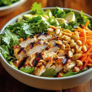 Delicious Thai Chicken Salad with Peanuts served in a bowl
